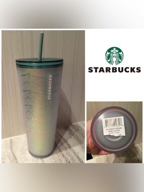 🆕STARBUCKS - NWT - FROSTED TEAL MERMAID SIREN FIN / TAIL 24OZ COLD CUP TUMBLER